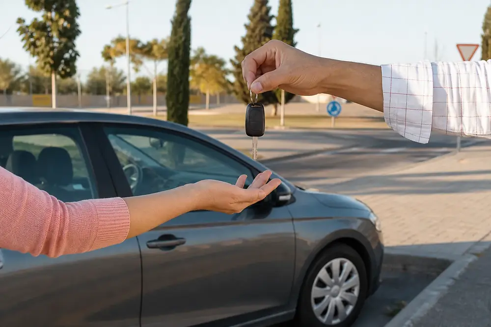 Persona joven recibiendo las llaves de su primer coche